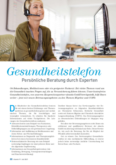 Vorschaubild Gesundheitstelefon: persönliche Beratung durch Experten