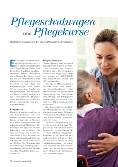 Vorschaubild Pflegeschulungen und Pflegekurse – Hilfe bei einem Pflegefall in der Familie