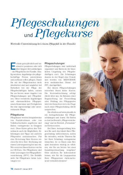 Vorschaubild Pflegeschulungen und Pflegekurse – Hilfe bei einem Pflegefall in der Familie