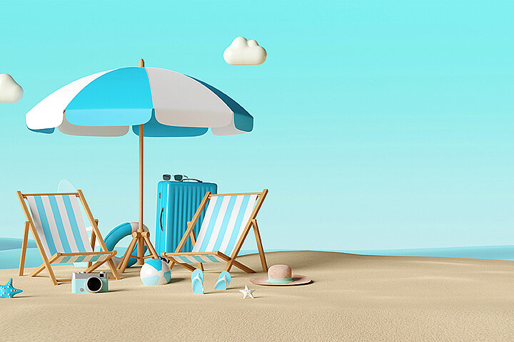 Illustration Strand und Sonnenschirm