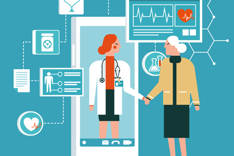 Illustration mit Ärztin und Patientin