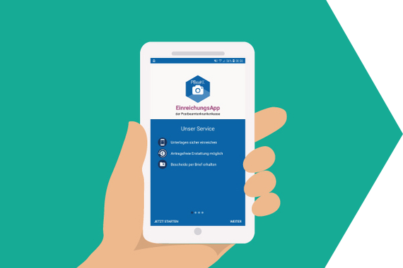 ein Handy zeigt die Einreichungs-App der PBeaKK